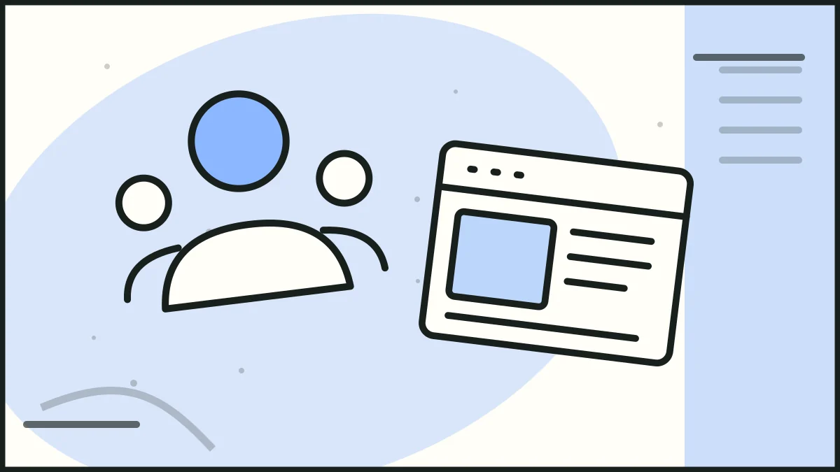 Three people beside a browser page, illustrating sector reviews.